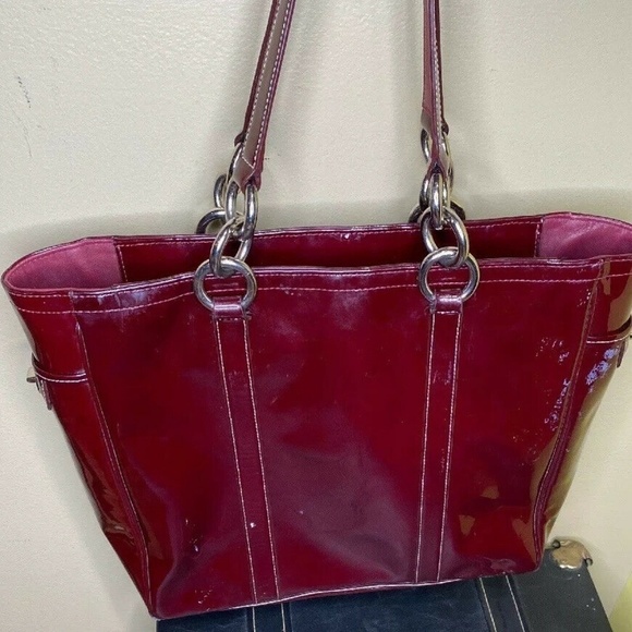 Coach F12838 Burgundy Red Wine Patent Leather Tote - Picture 2 of 8